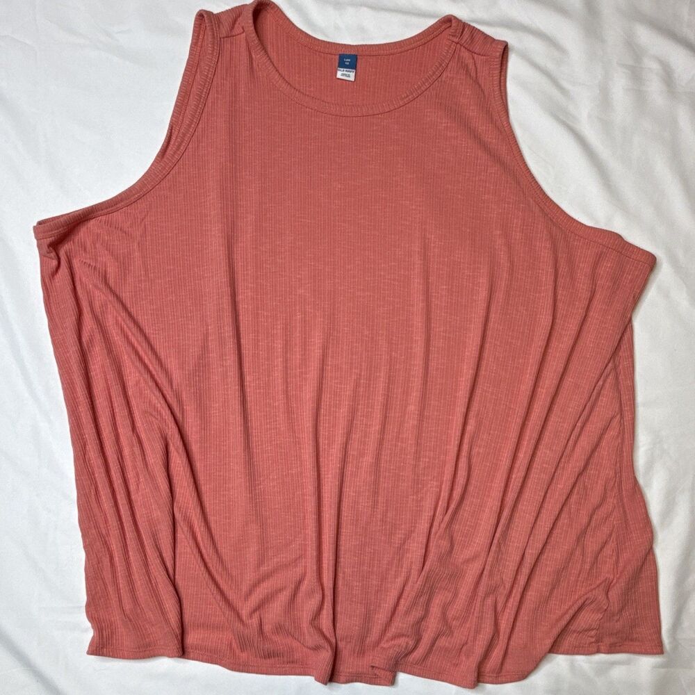 Old Navy Luxe Ribbed Knit Tank Top Pink/ Peach 4X Relaxed Fit Stretch Round Neck